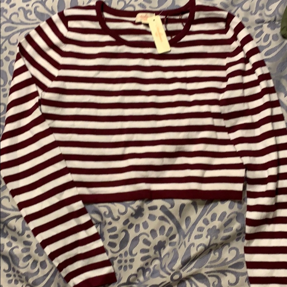 Maroon/White Stripped Crop Sweater